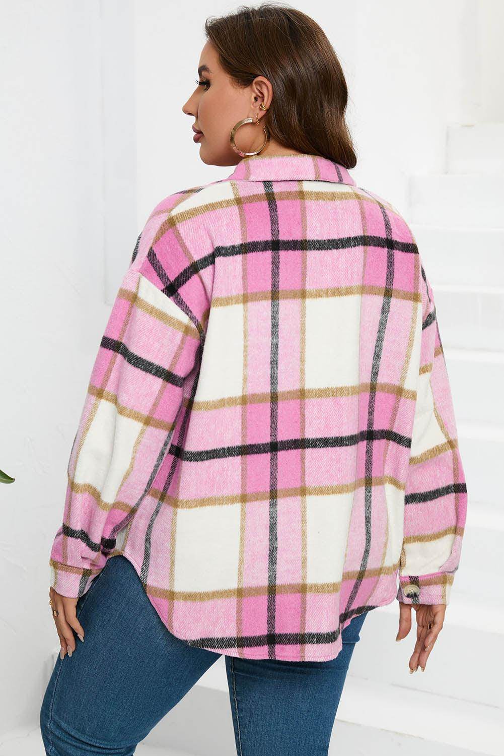 Plaid Button Up Dropped Shoulder Jacket for Women Stylish
