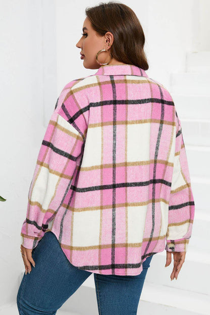 Plaid Button Up Dropped Shoulder Jacket for Women Stylish
