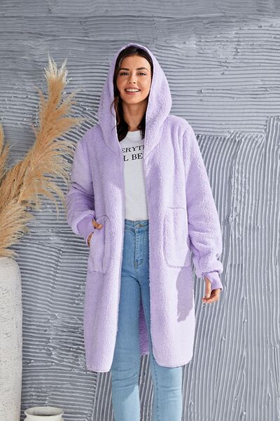Red Double Take Full Size Hooded Teddy Bear Jacket with Thumbholes Ultra-Cozy &amp; Stylish Comfortable Outerwear