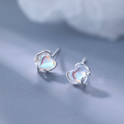 Moonstone Heart-shaped Earrings Niche And Design-focused For Women