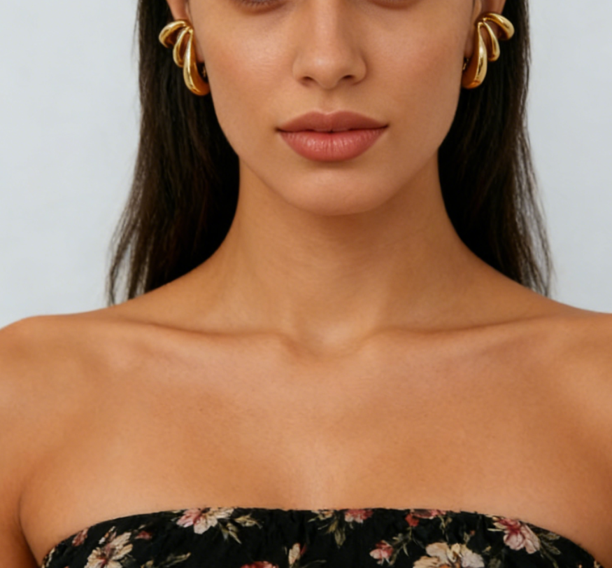 C-Shaped Hoop Ear Cuffs with Spiral &amp; Teardrop Design