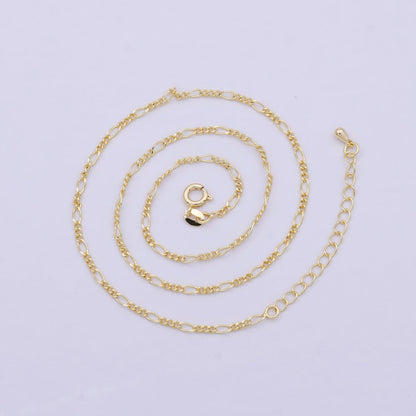 OS 2mm 18k gold Filled figaro chain - Necklace for layering Women stacking Necklace 15.5 inches + 2 inch chain extender | WA-836 Clearance Pricing