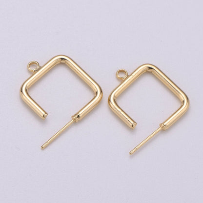 2pcs Open Ear Hoop Square Earring Hoop Findings for Necklace Jewelry Making in 18k Gold Filled K-039