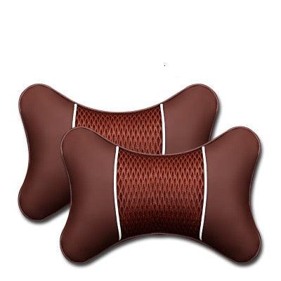 2Pcs PU Leather Knitted Car Pillows Headrest Neck Rest Cushion Support Seat Accessories Auto Black Safety Pillow Universal Decor Car Neck Pillows Headrest Relief Filled Fiber Universal Car Pillow Both Side Pu Leather  Pack Headrest For Car Neck Pillow