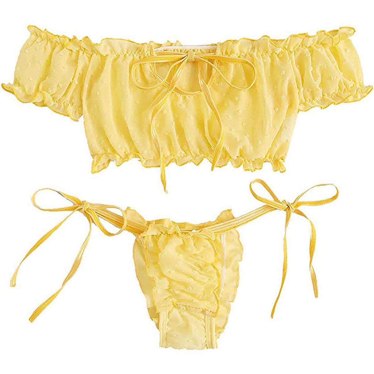 2PCS/Set Off Shoulder Lace Up Bikinis Women Sweet Women&