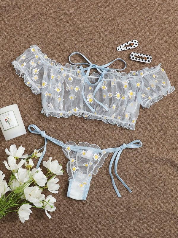 2PCS/Set Off Shoulder Lace Up Bikinis Women Sweet Women&