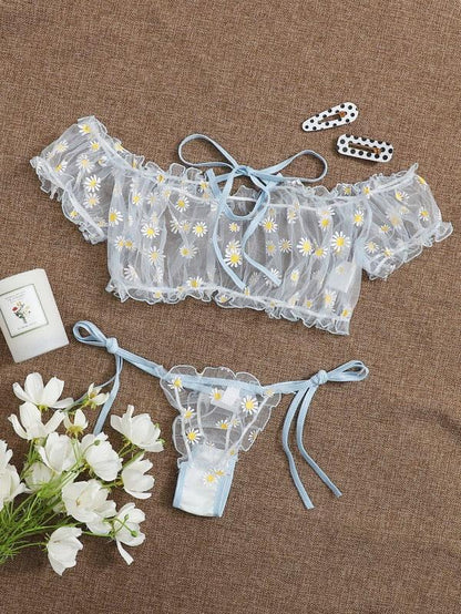 2PCS/Set Off Shoulder Lace Up Bikinis Women Sweet Women&
