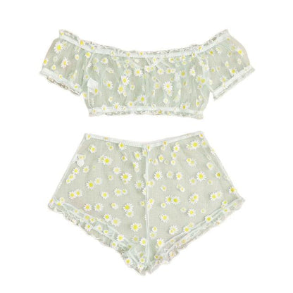 2PCS/Set Off Shoulder Lace Up Bikinis Women Sweet Women&