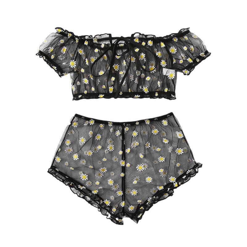 2PCS/Set Off Shoulder Lace Up Bikinis Women Sweet Women&