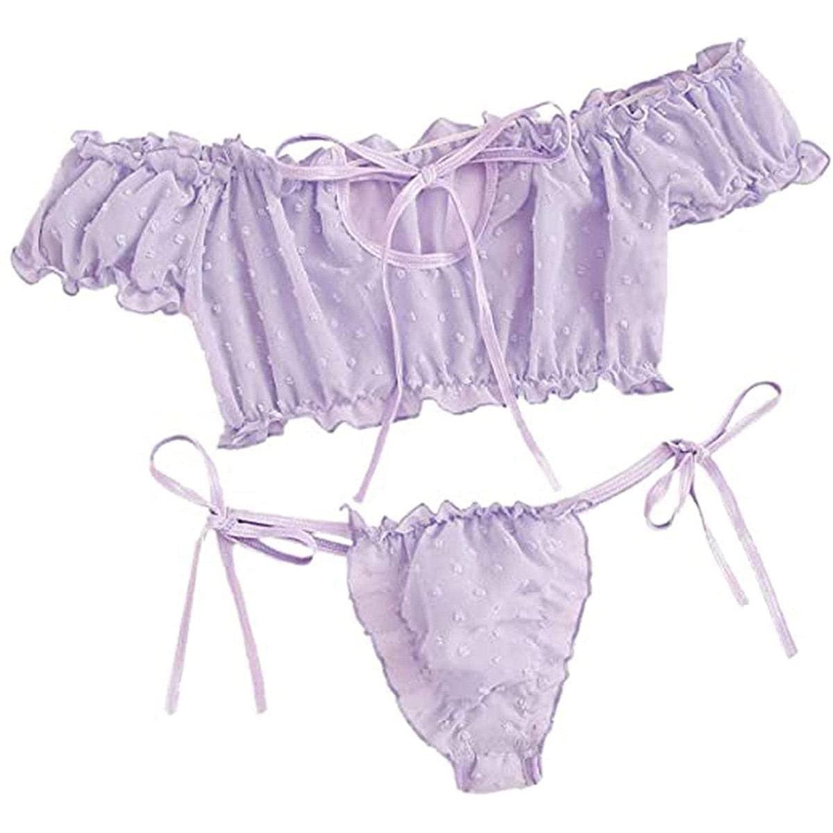 2PCS/Set Off Shoulder Lace Up Bikinis Women Sweet Women&