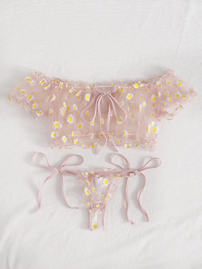2PCS/Set Off Shoulder Lace Up Bikinis Women Sweet Women&