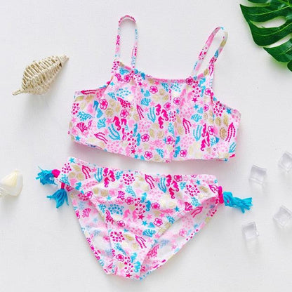 3-16Y Cartoon Two-piece Girls Swimwear Ruffle Swimsuit Bikini Set One Shoulder Beachwear Princess Two Piece Bathing Suit Children Swimwear Girls Swimsuit Bikini Set