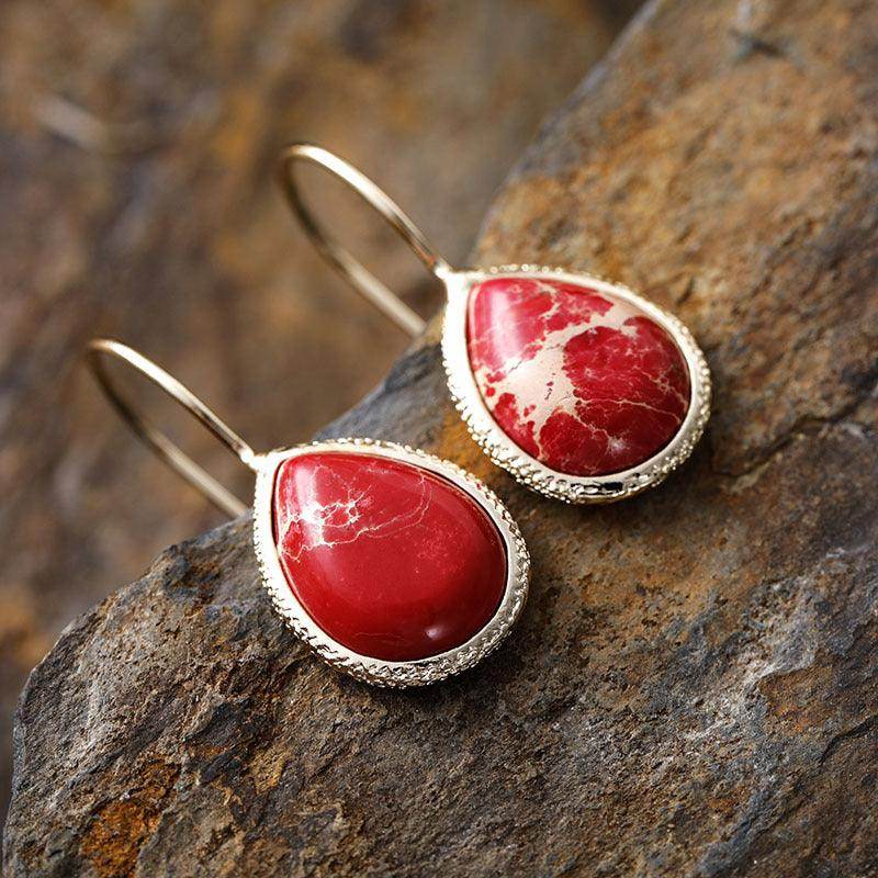 Copper Natural Stone Teardrop Shape Earrings for Women