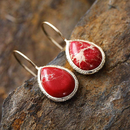Copper Natural Stone Teardrop Shape Earrings for Women