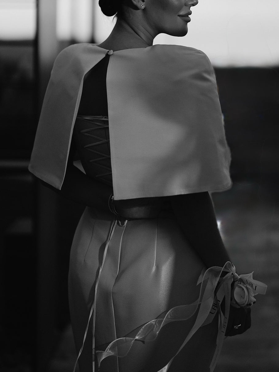 Satin Cape-style Top &amp;Fitted Maxi Dress Set