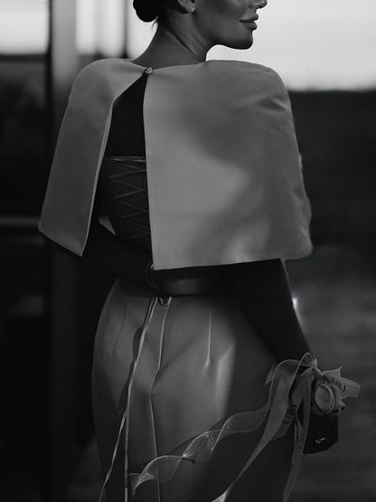 Satin Cape-style Top &amp;Fitted Maxi Dress Set