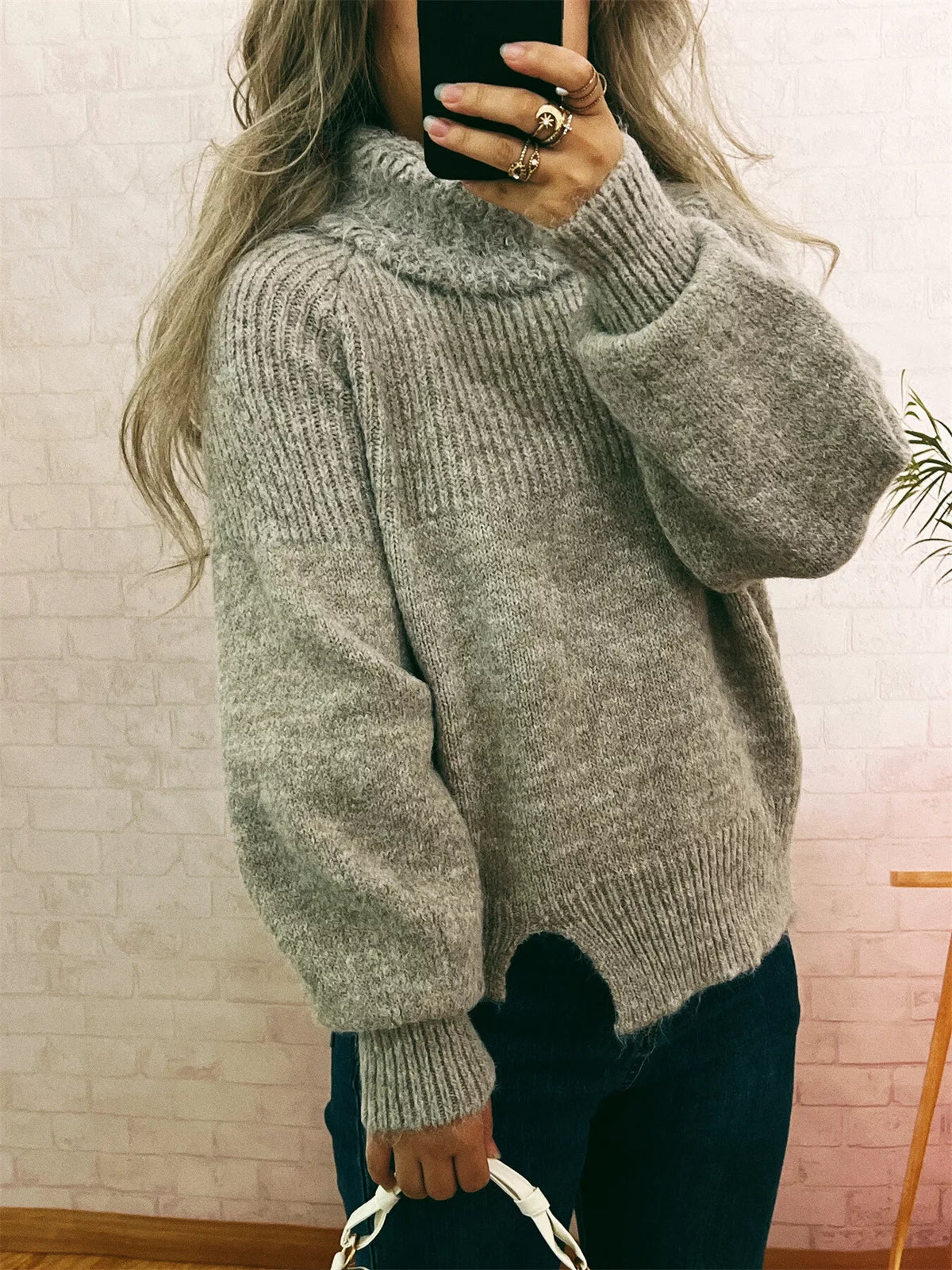 Ribbed Turtleneck Long Sleeve Sweater