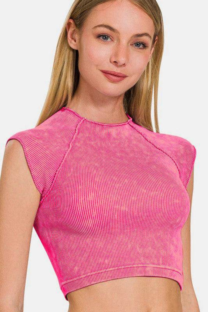 Zenana Ribbed Round Neck Cropped Top for Stylish Outfits