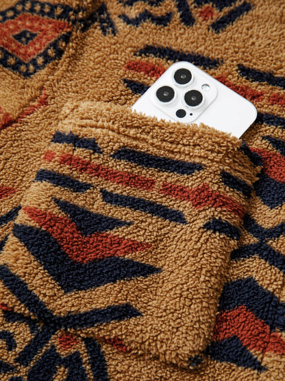 Western Aztec Pattern Fleece Button-Up Shacket