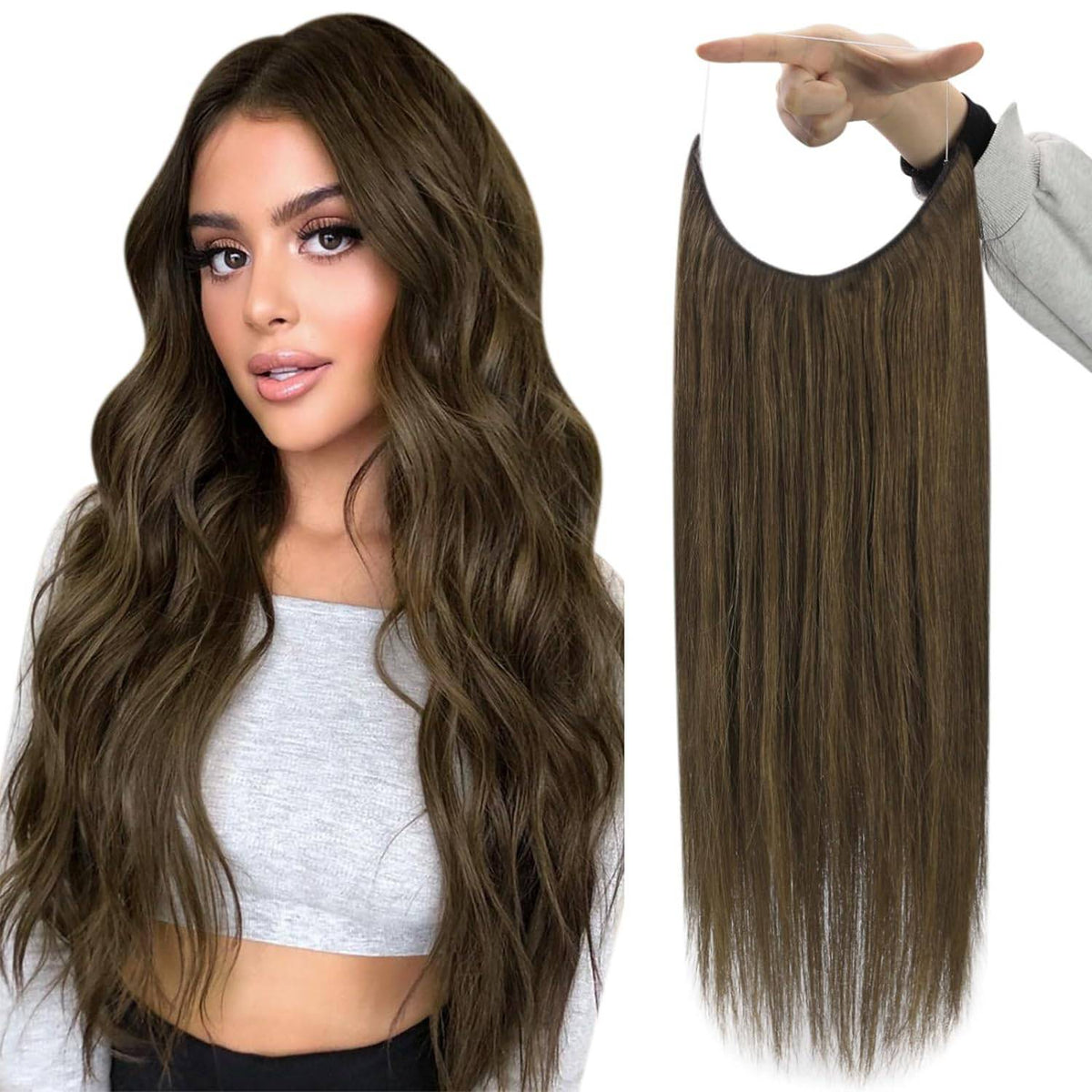 VIP BandX Halo System – 100% Human Hair Extensions, Silky Straight 24" with Clip