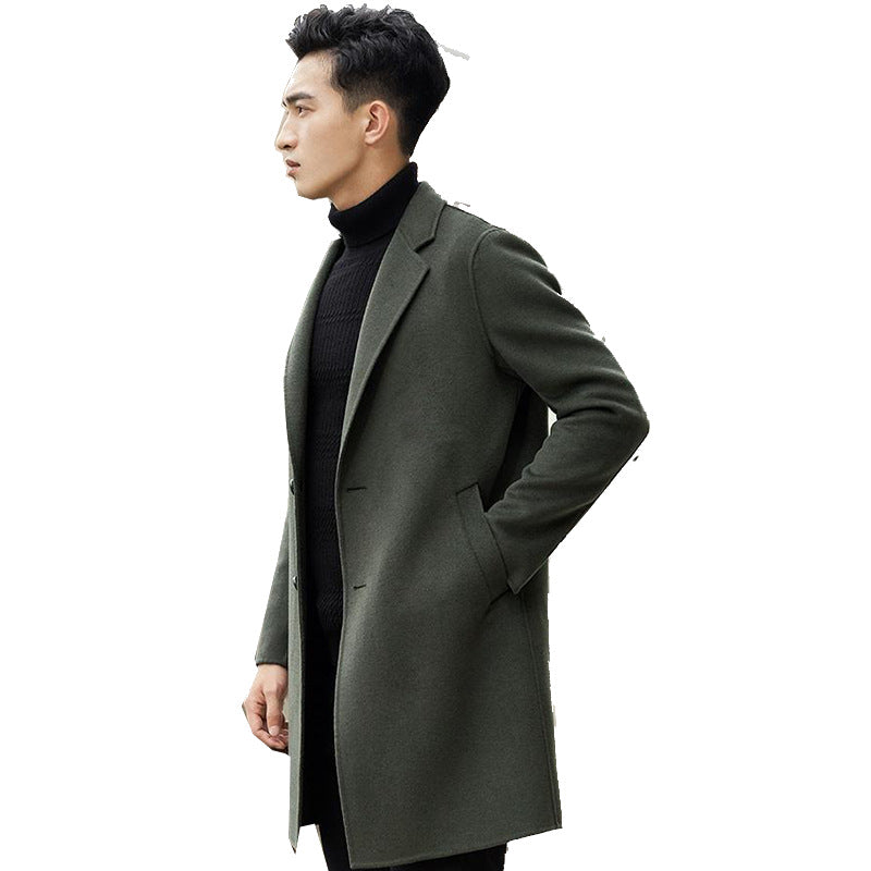 Business Handmade Seamless Wool Trench Coat Long