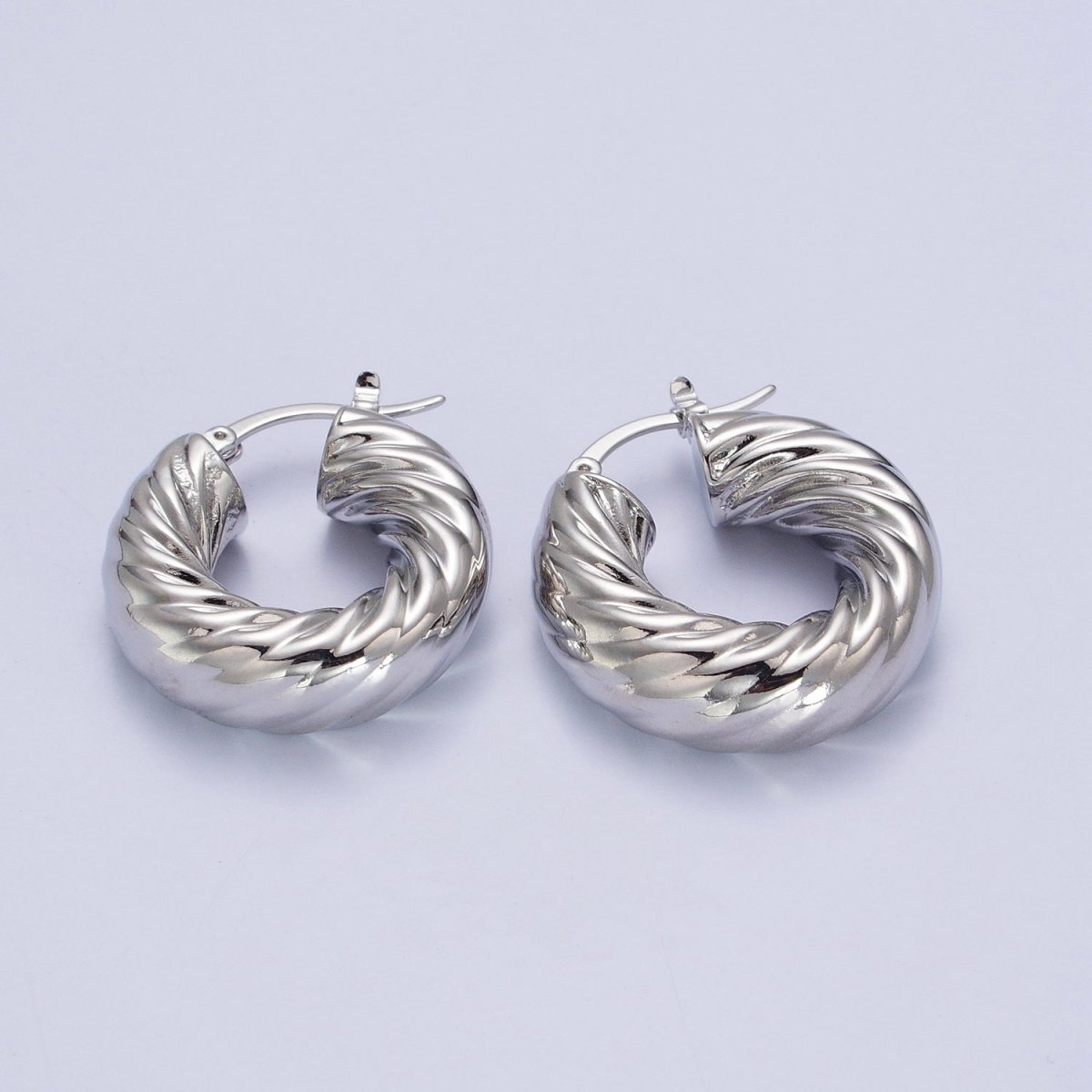 30mm Chubby Twisted Croissant French Lock Latch Earrings in Gold &amp; Silver | AB144 AB145