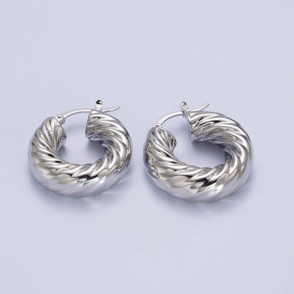 30mm Chubby Twisted Croissant French Lock Latch Earrings in Gold &amp; Silver | AB144 AB145