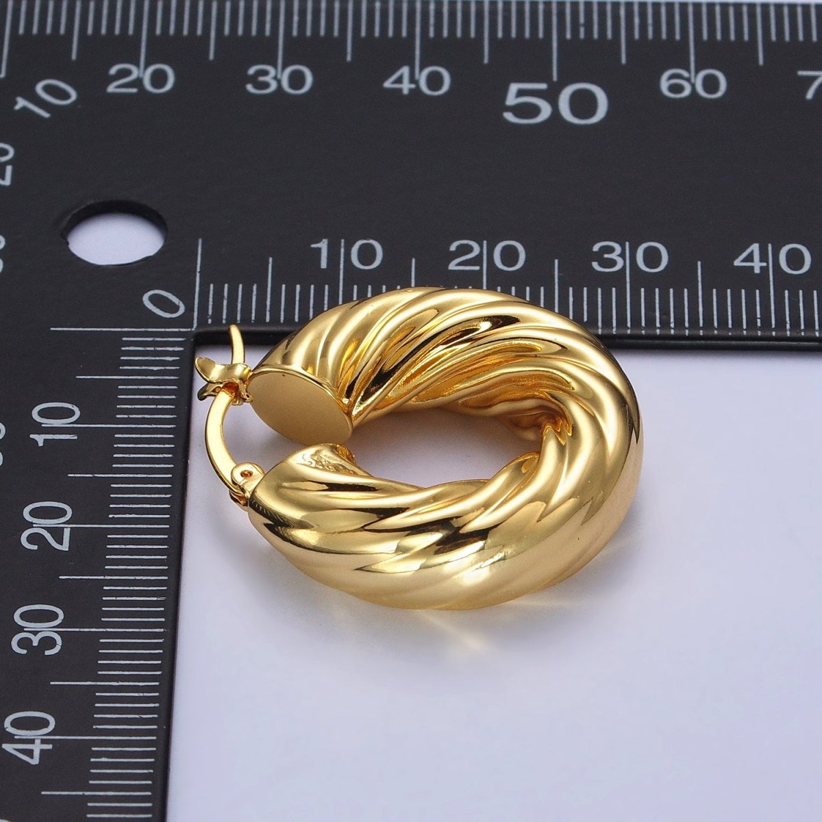 30mm Chubby Twisted Croissant French Lock Latch Earrings in Gold &amp; Silver | AB144 AB145