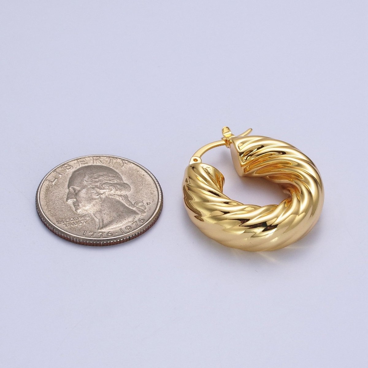 30mm Chubby Twisted Croissant French Lock Latch Earrings in Gold &amp; Silver | AB144 AB145
