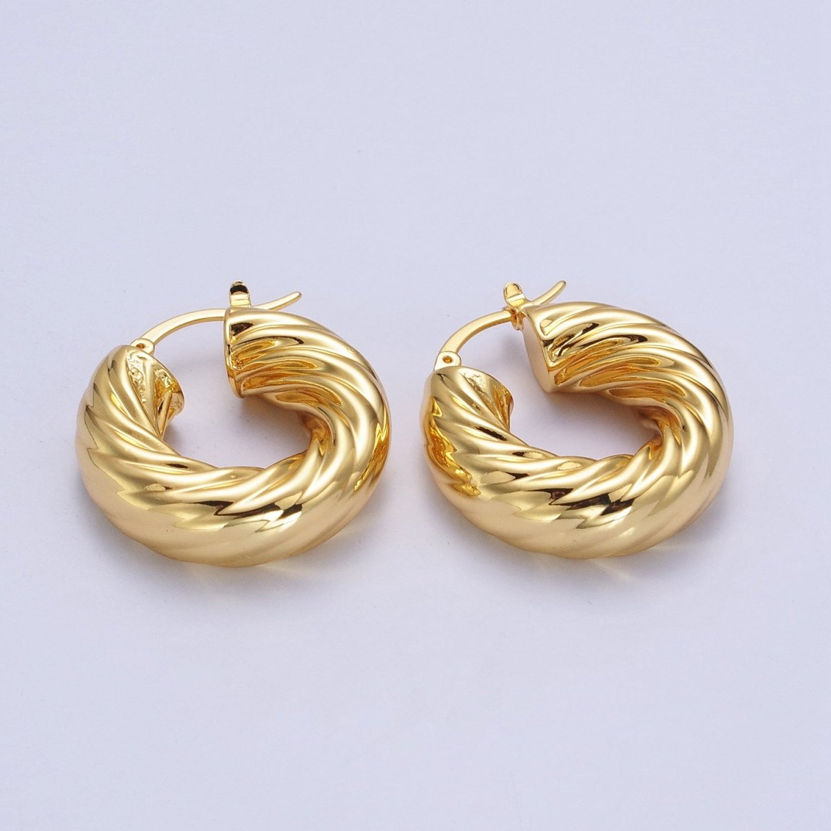 30mm Chubby Twisted Croissant French Lock Latch Earrings in Gold &amp; Silver | AB144 AB145