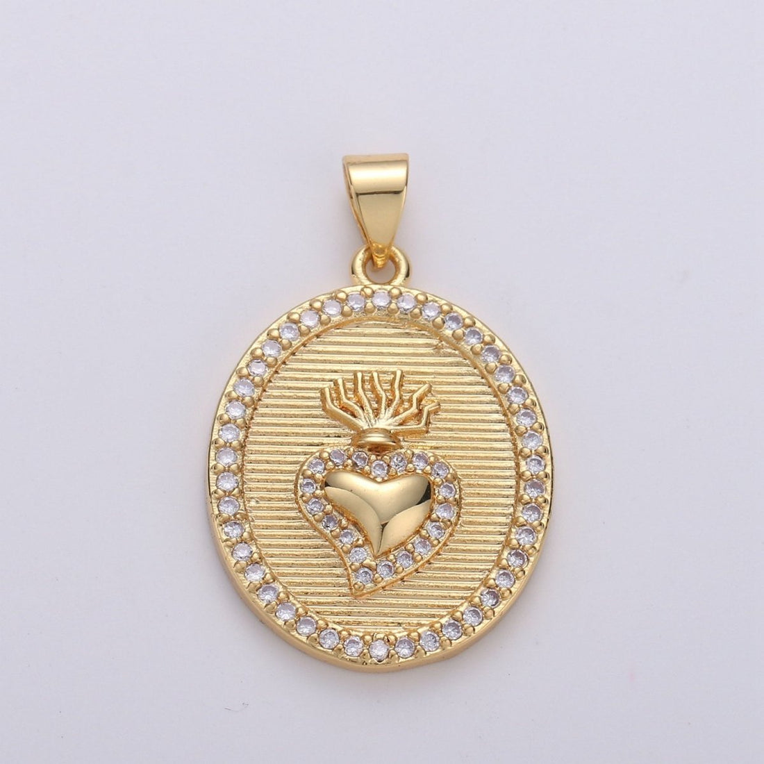 30x20mm 24k Gold Fill Milagro Heart charm, micro pave heart, Medallion heart charms pendant, Sacred Heart Charm bracelet necklace component I-624