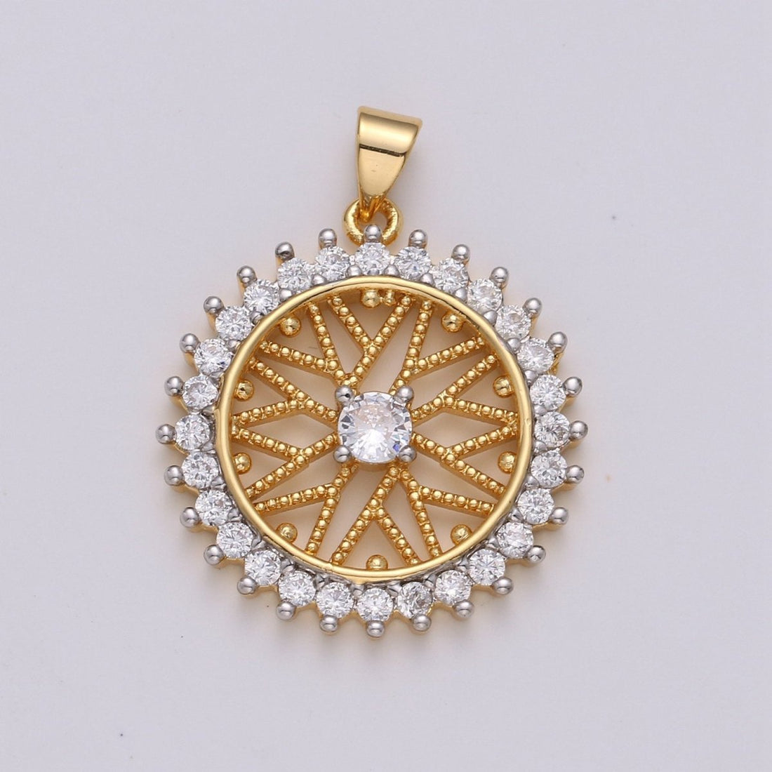 30x24mm 24k Shiny Gold Sun Charms, Micro Pave Sun Charms, Gold Sun Charm, Cubic Zirconia Charms, Celestial Jewelry Charm I-813