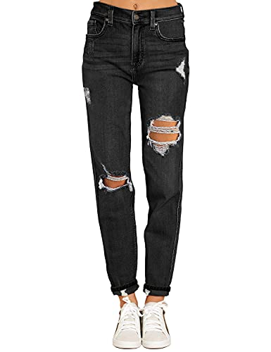 Mom Jeans - luvamia Boyfriend Jeans for Women Stretch High Waisted Ripped Distressed Mom Jeans Slim Denim Pants