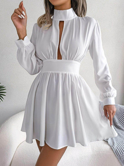 Cutout Turtleneck A-Line Mini Dress for Casual Wear