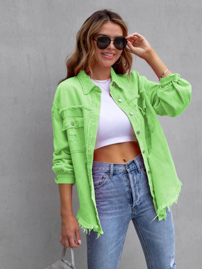 Distressed Drop Shoulder Denim Jacket for Casual Style