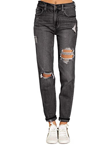 Mom Jeans - luvamia Boyfriend Jeans for Women Stretch High Waisted Ripped Distressed Mom Jeans Slim Denim Pants