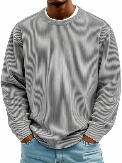 Mens Casual Long-sleeve Crew-neck Corduroy Sweatshirt