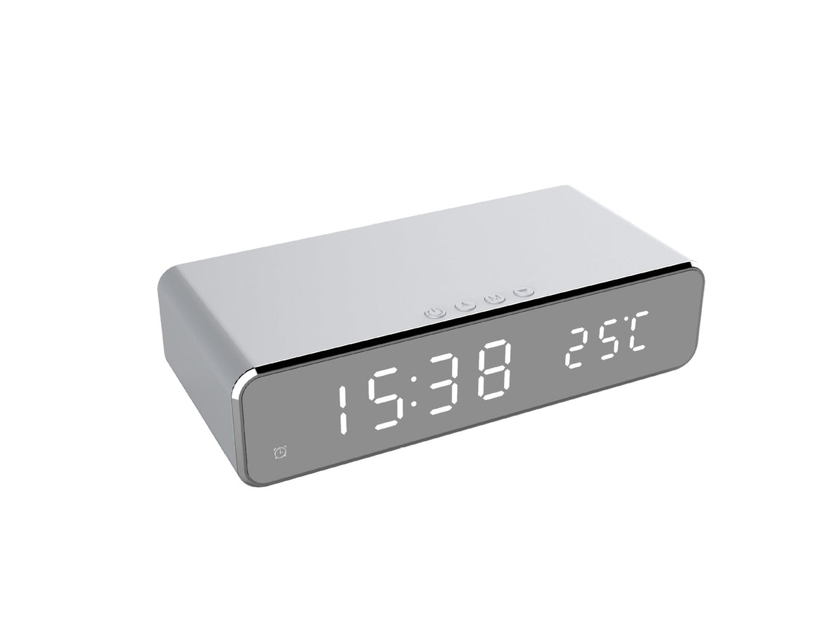 LED Alarm Clock Wireless Charger Thermometer Mirror Clock