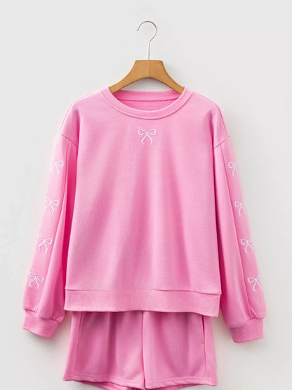 Bow Embroidered Sweatshirt and Shorts Set