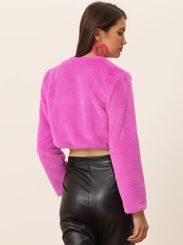 Hot Pink Fur Coat - Allegra K Womens Christmas Cropped Jacket Evening Open Front Bolero Faux Fur Shrug