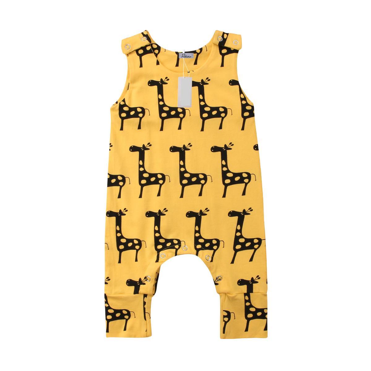 Cute Newborn Baby Boy Girl Sleeveless Cartoon Animal Cotton Romper Jumpsuit Outfits With Giraffe Design