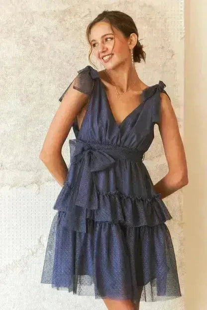 Polka Dot Mesh Dress – Playful Tie Shoulder &amp; Smocked Detail