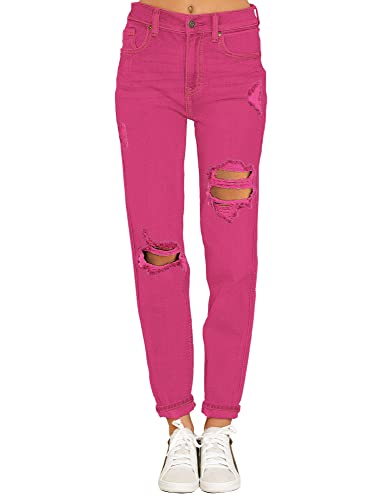 Mom Jeans - luvamia Boyfriend Jeans for Women Stretch High Waisted Ripped Distressed Mom Jeans Slim Denim Pants