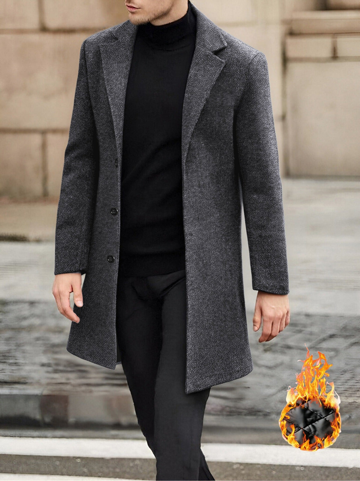 Single Breasted Lapel Windbreaker Woolen Coat