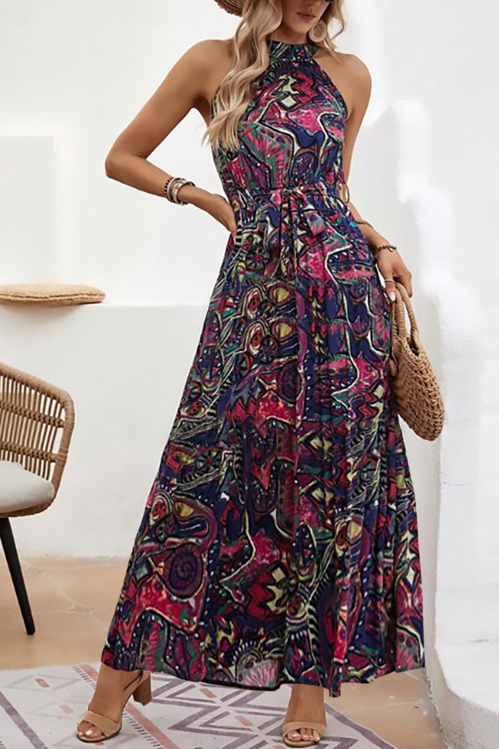 Elegant Floral Sleeveless Dress Lightweight &amp; Feminine Summer Essential Beautiful Print Dress