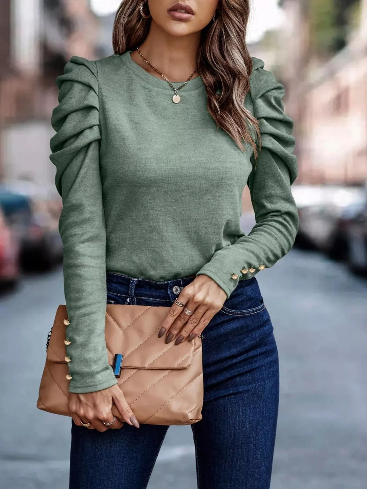 Puff Sleeve Round Neck T-Shirt