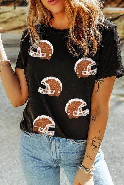 Sequin Round Neck Short Sleeve T-Shirt for Women Fashion