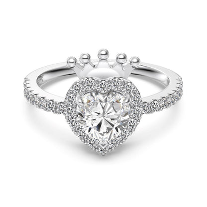 S925 Sterling Silver Crown And Heart Ring For Women