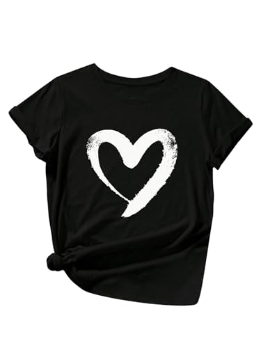 Heart Shirt - SOLY HUX Womens Letter Print Graphic Tees Short Sleeve Tops Casual Summer T Shirt