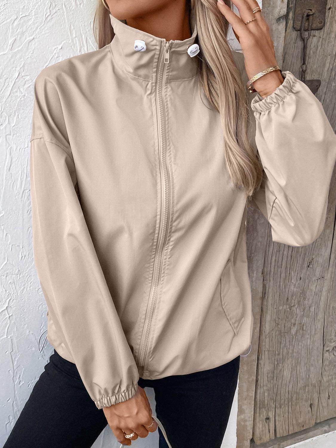 Ivy Lane Pocketed Zip Up Long Sleeve Jacket for Women